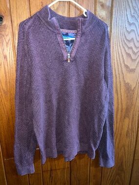 Tommy Bahama Men's Plum Burgundy Waffle-Knit Zip Sweater 100% Cotton Size L